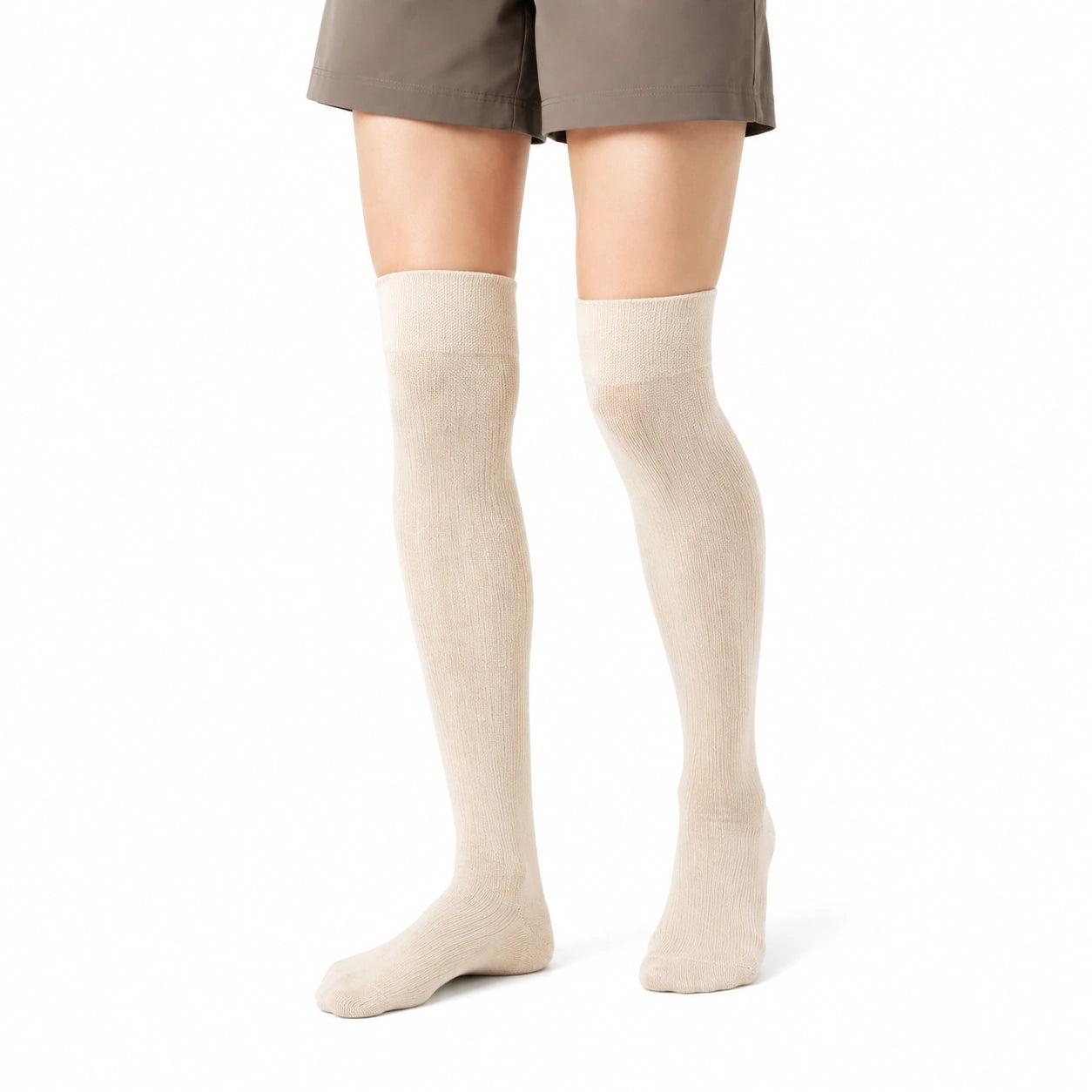 Chaussettes hautes 35-38 en maille textile beige pour usage quotidien style uni