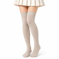 Chaussettes hautes 35-38 beige côtelées extensibles style classique