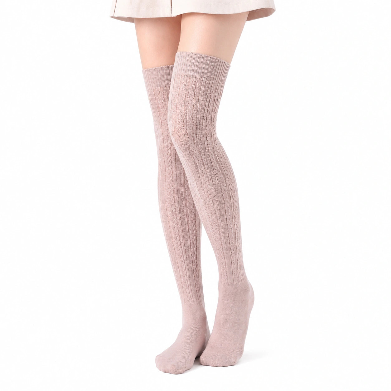 Chaussettes hautes 35-38 en maille rose à torsades style preppy