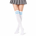 Chaussettes hautes 39-42 en maille textile blanc bleu style sportif