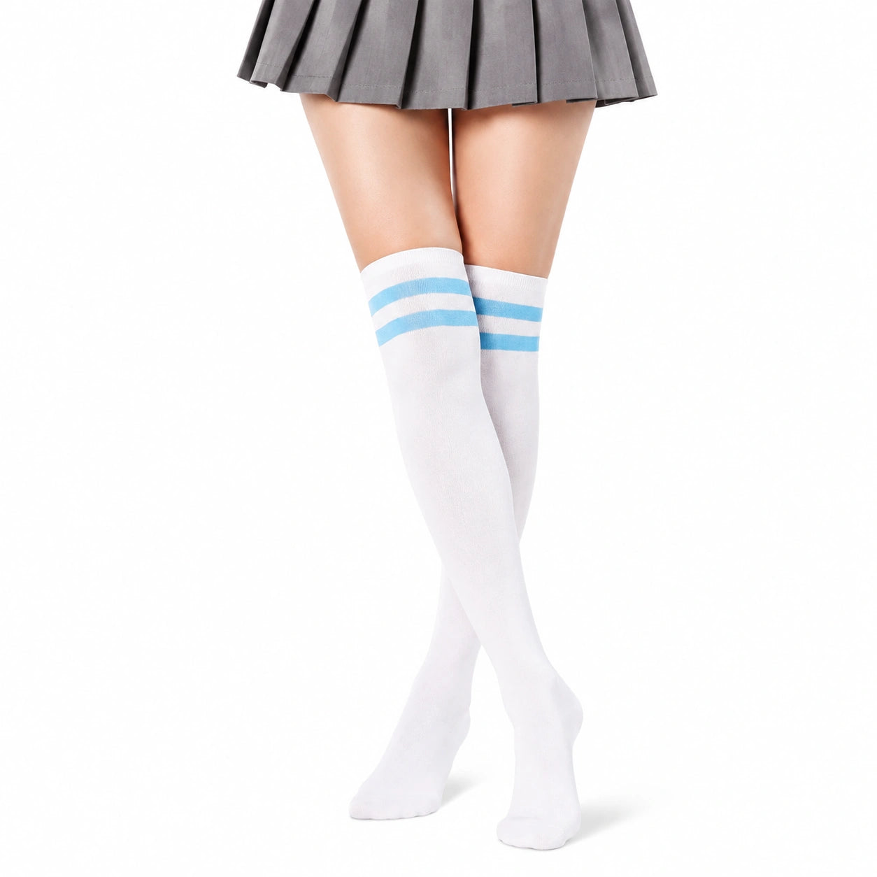 Chaussettes hautes 39-42 en maille textile blanc bleu style sportif