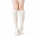 Chaussettes montantes 39-42 en maille blanche côtelée à nœuds style féminin