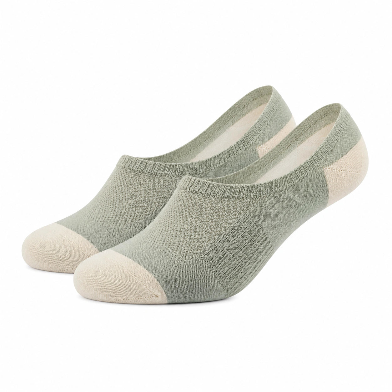 Chaussettes invisibles 39-42 en textile vert sauge et écru - coupe basse respirante