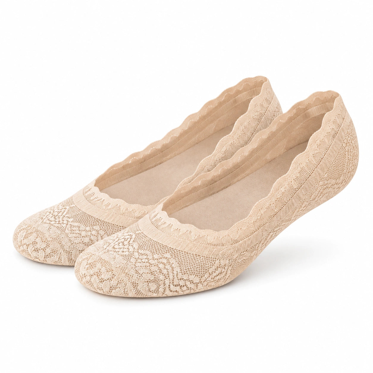 Chaussettes invisibles 39-42 en dentelle beige pour chaussures basses - finition festonnée