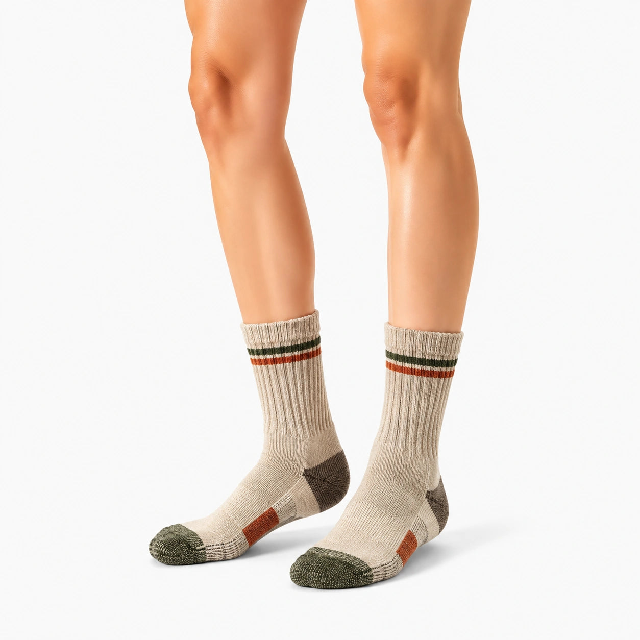 Chaussettes mi-mollet 43-46 en maille beige pour randonnée style rétro