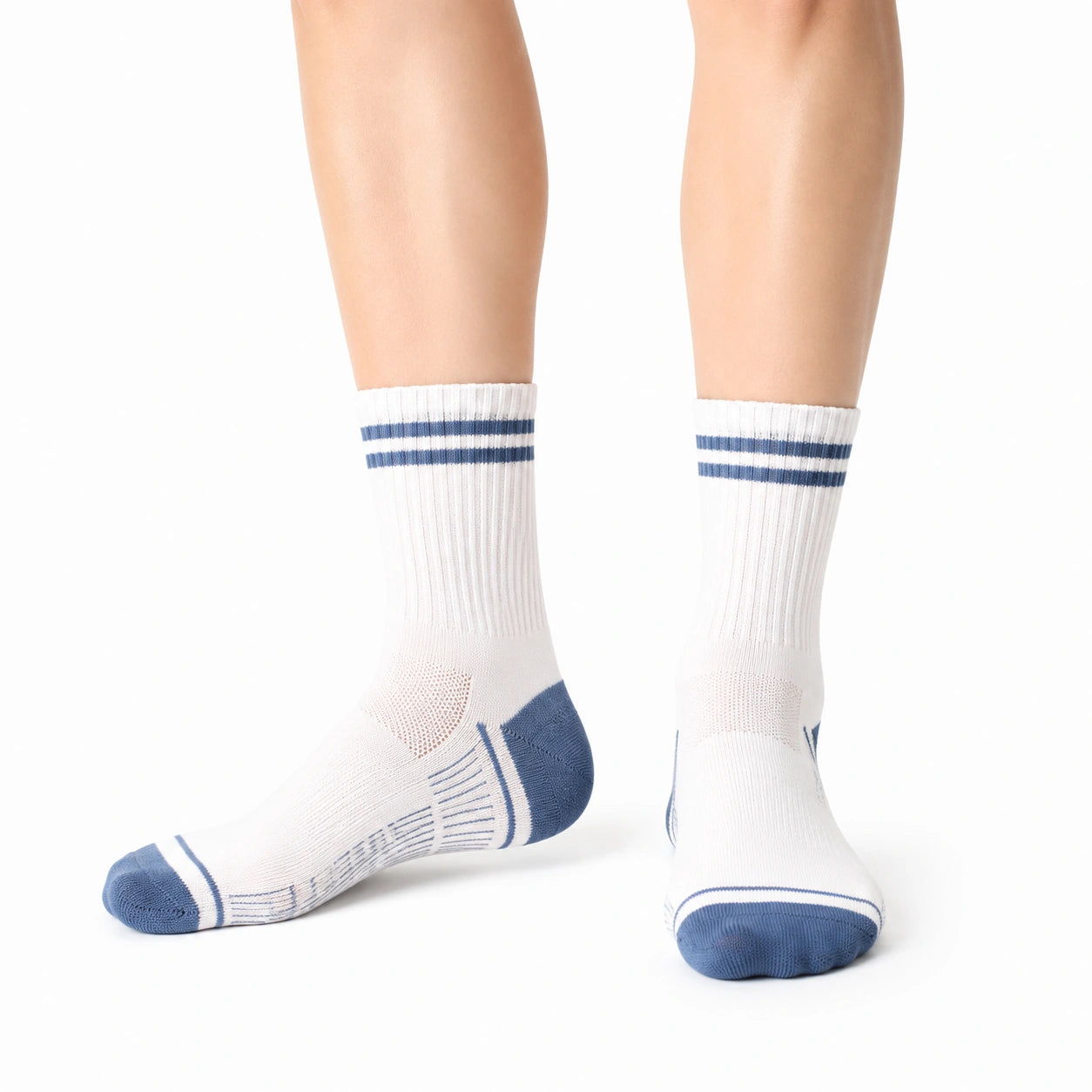 Chaussettes de sport 43-46 en maille blanche et bleu marine à tige mi-haute respirante