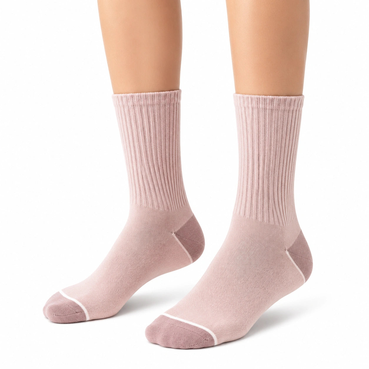 Chaussettes mi-mollet 43-46 en textile rose côtelé pour usage quotidien
