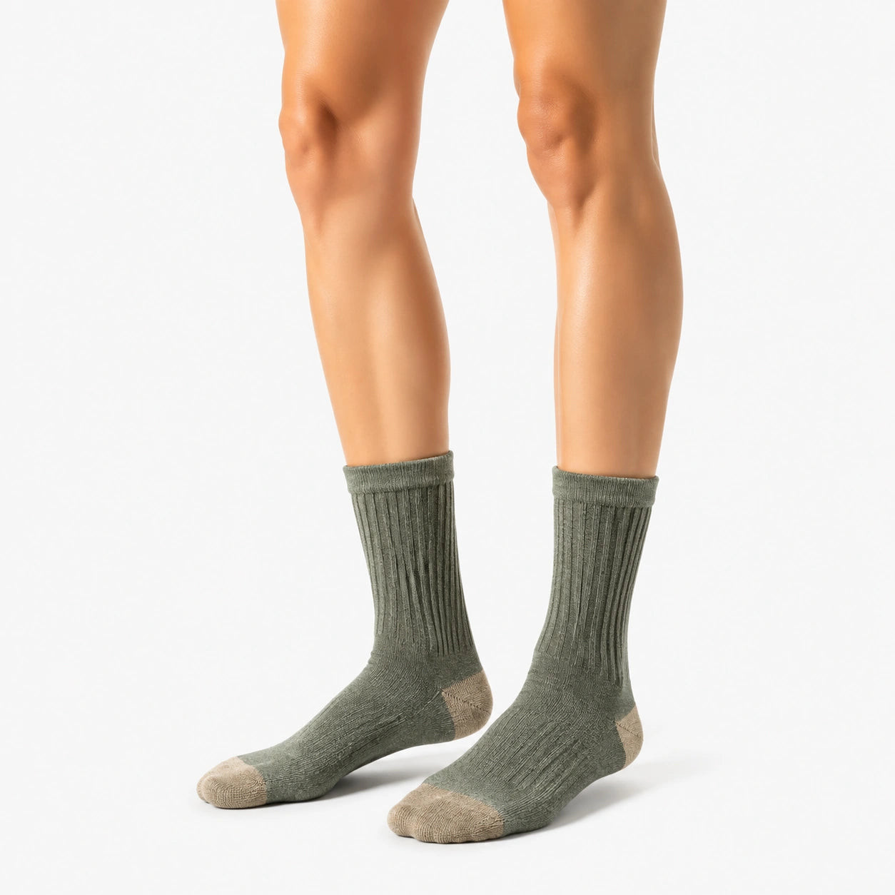 Chaussettes mi-mollet 35-38 en maille côtelée vert kaki et beige style décontracté