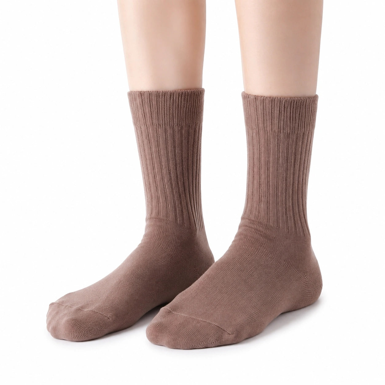 Chaussettes 39-42 en maille beige côtelée mi-mollet