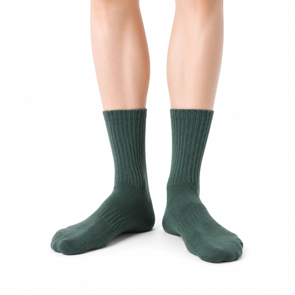 Chaussettes mi-mollet 39-42 en maille vert foncé pour usage quotidien côtelées