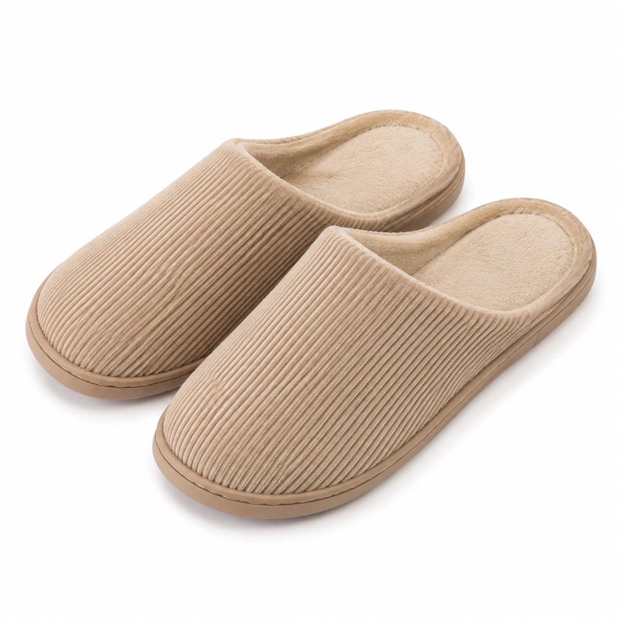 Chaussons d'intérieur taille 40/41 en textile côtelé beige à enfiler