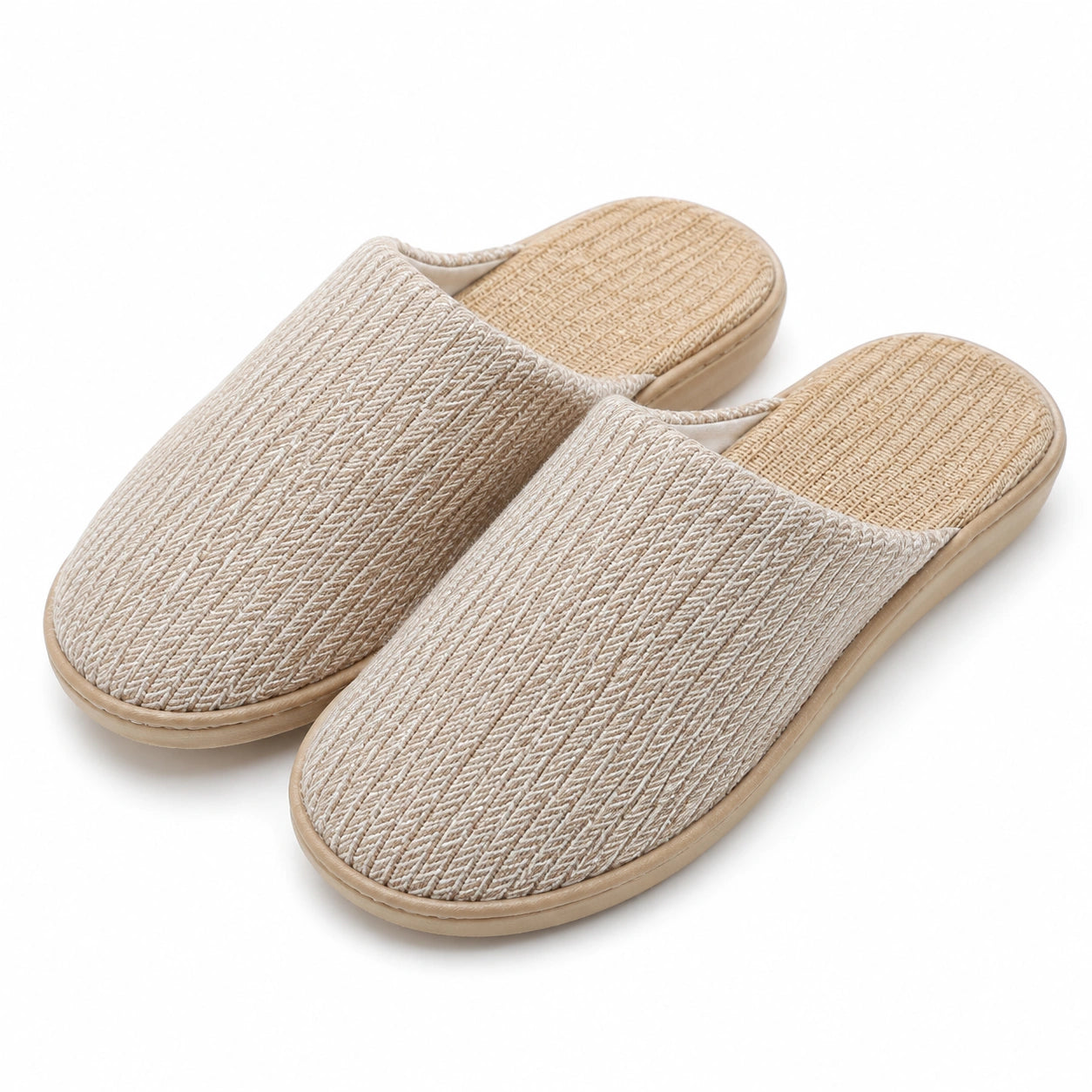 Chaussons d'intérieur 42/43 en textile beige à enfiler style tressé