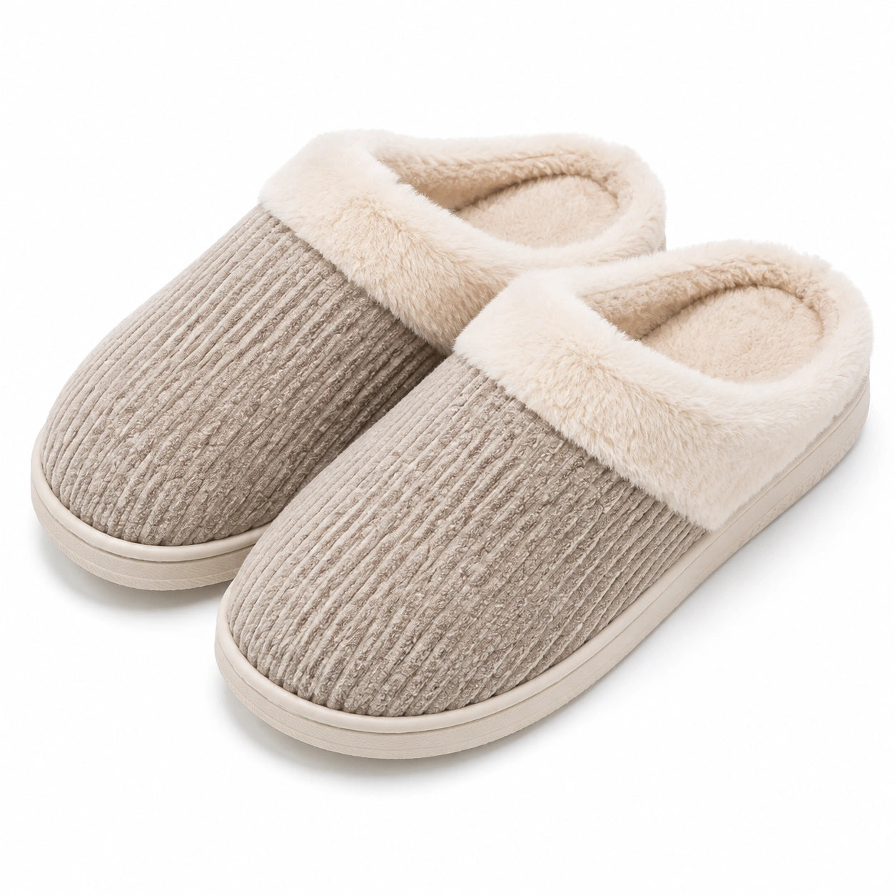 Chaussons d'intérieur 42/43 en textile côtelé taupe avec doublure douce