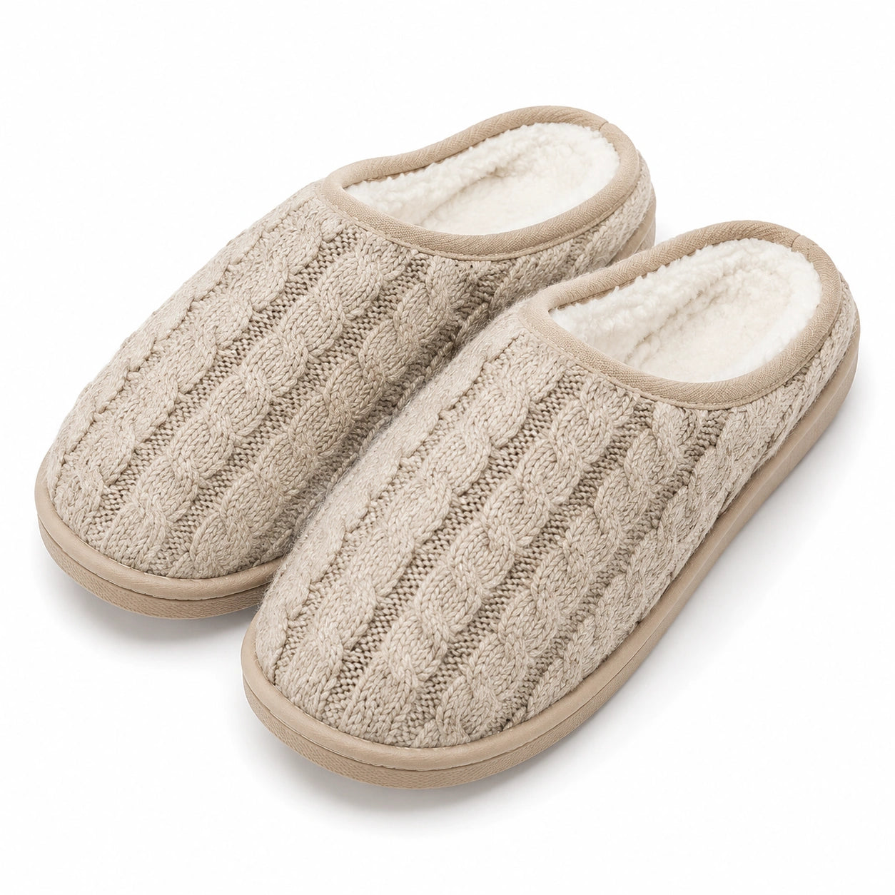 Chaussons 42/43 en textile beige doublés style tricot pour intérieur