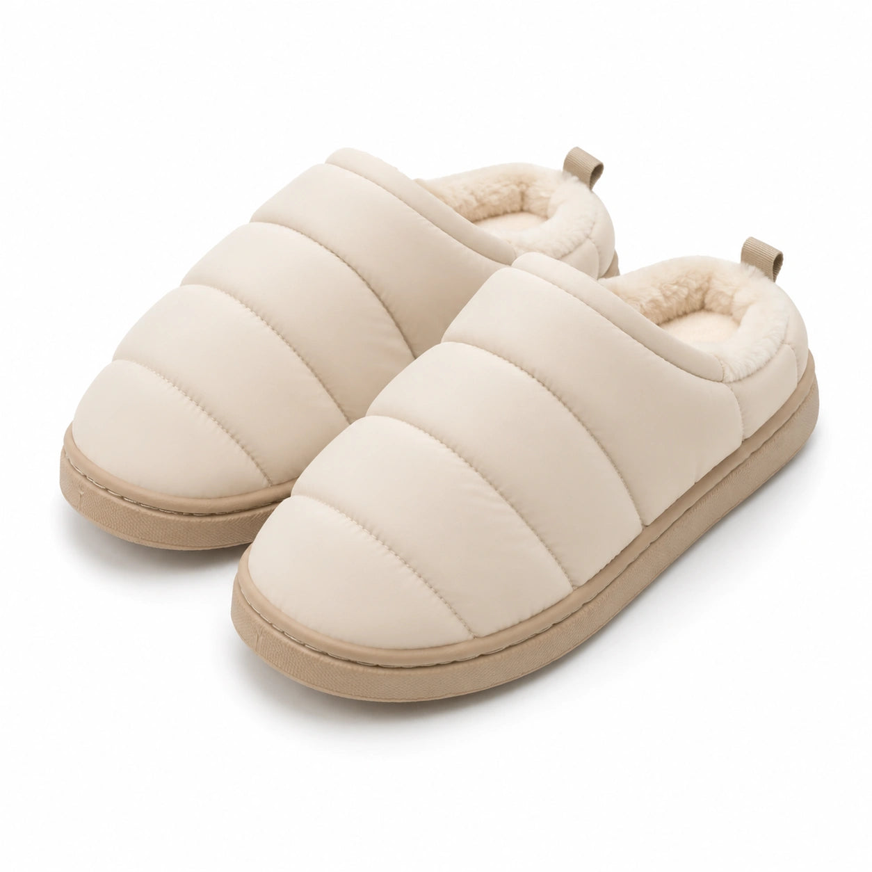 Chaussons matelassés taille 42/43 beige en textile à doublure douce pour intérieur