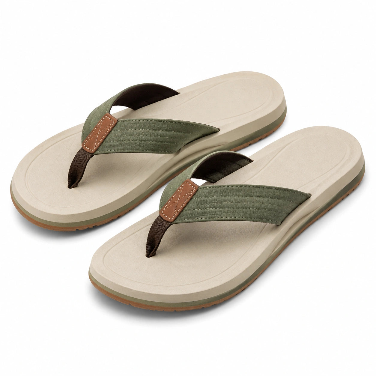 Tongs 42/43 en textile vert kaki et beige à semelle souple pour homme