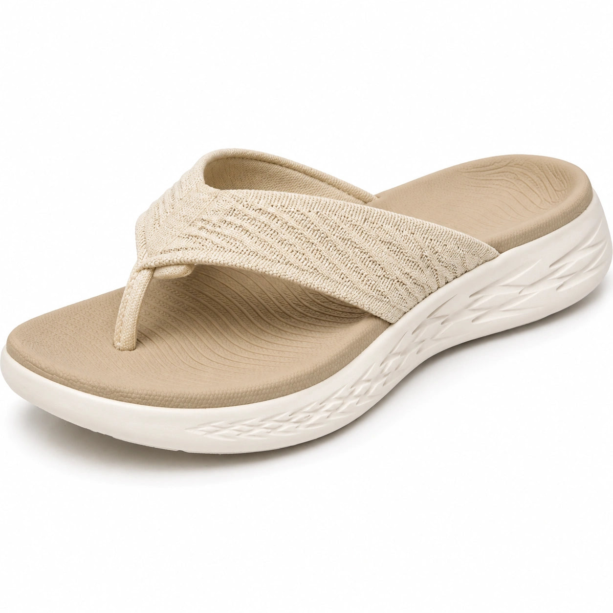 Tongs femme 38/39 beige textile à semelle épaisse amortissante