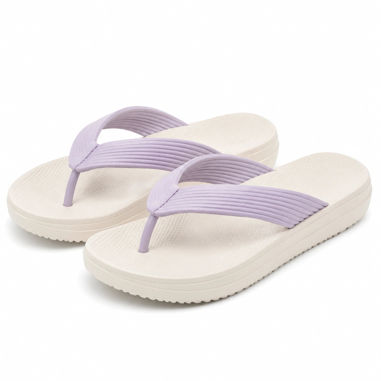 Tongs 40/41 en mousse synthétique blanc cassé et lilas - semelle épaisse antidérapante
